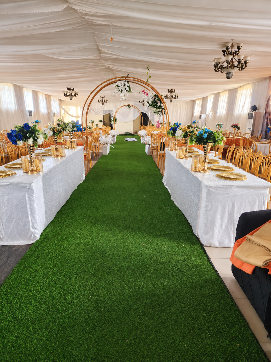 Royal Gate event centre with floral arches and dressed reception tables